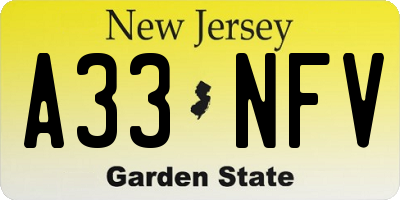 NJ license plate A33NFV