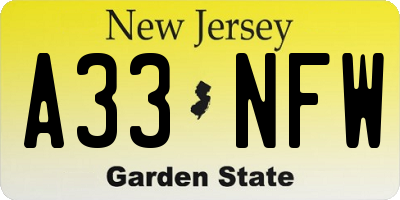 NJ license plate A33NFW