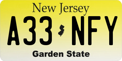 NJ license plate A33NFY