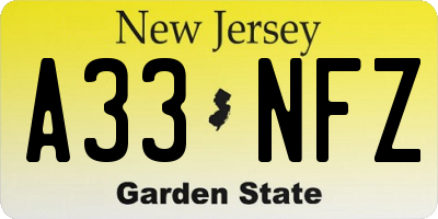 NJ license plate A33NFZ