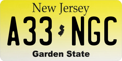 NJ license plate A33NGC