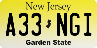 NJ license plate A33NGI