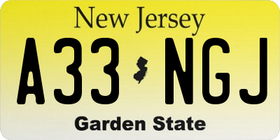 NJ license plate A33NGJ