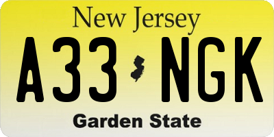 NJ license plate A33NGK