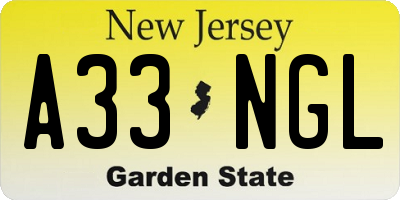 NJ license plate A33NGL