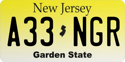 NJ license plate A33NGR