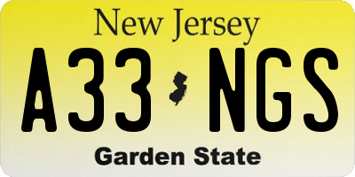 NJ license plate A33NGS