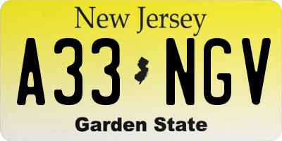 NJ license plate A33NGV