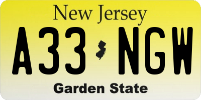 NJ license plate A33NGW