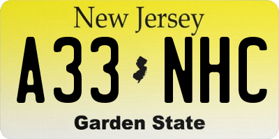 NJ license plate A33NHC