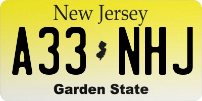 NJ license plate A33NHJ