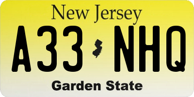 NJ license plate A33NHQ