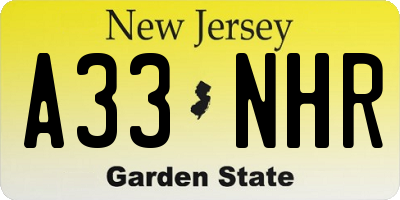 NJ license plate A33NHR