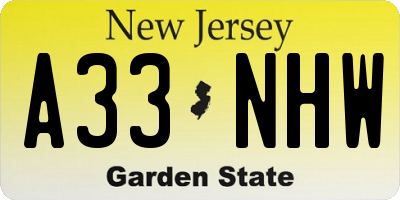 NJ license plate A33NHW