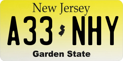 NJ license plate A33NHY