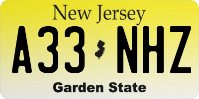 NJ license plate A33NHZ