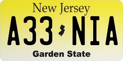 NJ license plate A33NIA