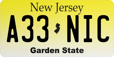 NJ license plate A33NIC