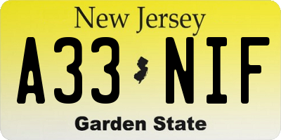 NJ license plate A33NIF