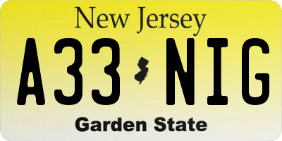 NJ license plate A33NIG