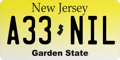 NJ license plate A33NIL