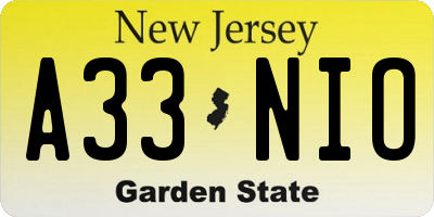 NJ license plate A33NIO
