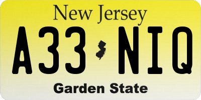NJ license plate A33NIQ