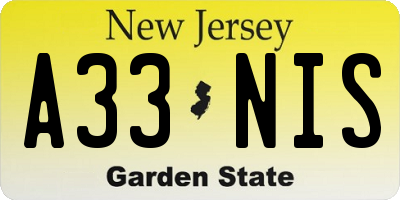 NJ license plate A33NIS