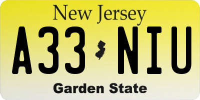 NJ license plate A33NIU
