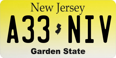 NJ license plate A33NIV