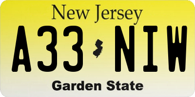 NJ license plate A33NIW