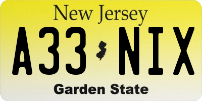 NJ license plate A33NIX