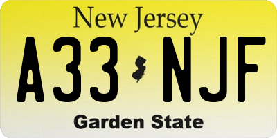 NJ license plate A33NJF
