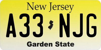 NJ license plate A33NJG