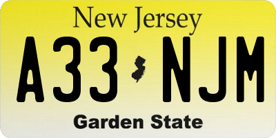 NJ license plate A33NJM
