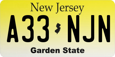 NJ license plate A33NJN