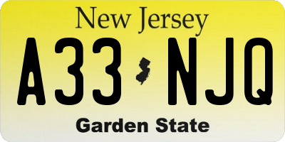 NJ license plate A33NJQ