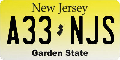 NJ license plate A33NJS