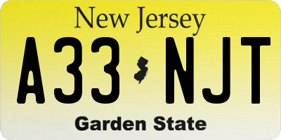 NJ license plate A33NJT