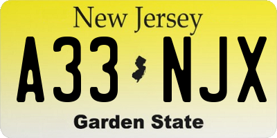 NJ license plate A33NJX
