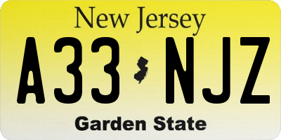 NJ license plate A33NJZ