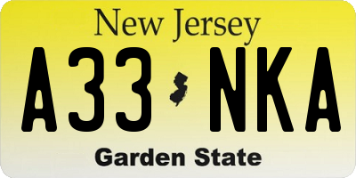 NJ license plate A33NKA