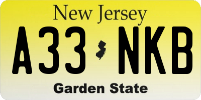 NJ license plate A33NKB