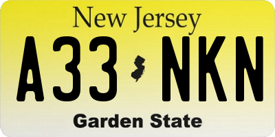 NJ license plate A33NKN