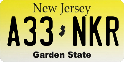 NJ license plate A33NKR