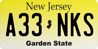 NJ license plate A33NKS
