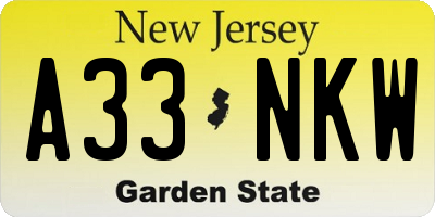 NJ license plate A33NKW