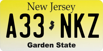 NJ license plate A33NKZ