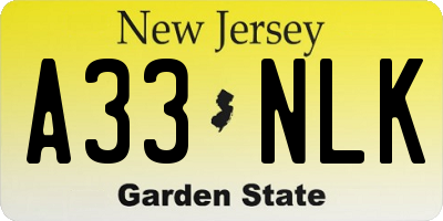 NJ license plate A33NLK