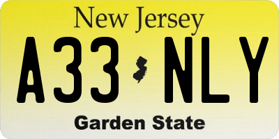 NJ license plate A33NLY